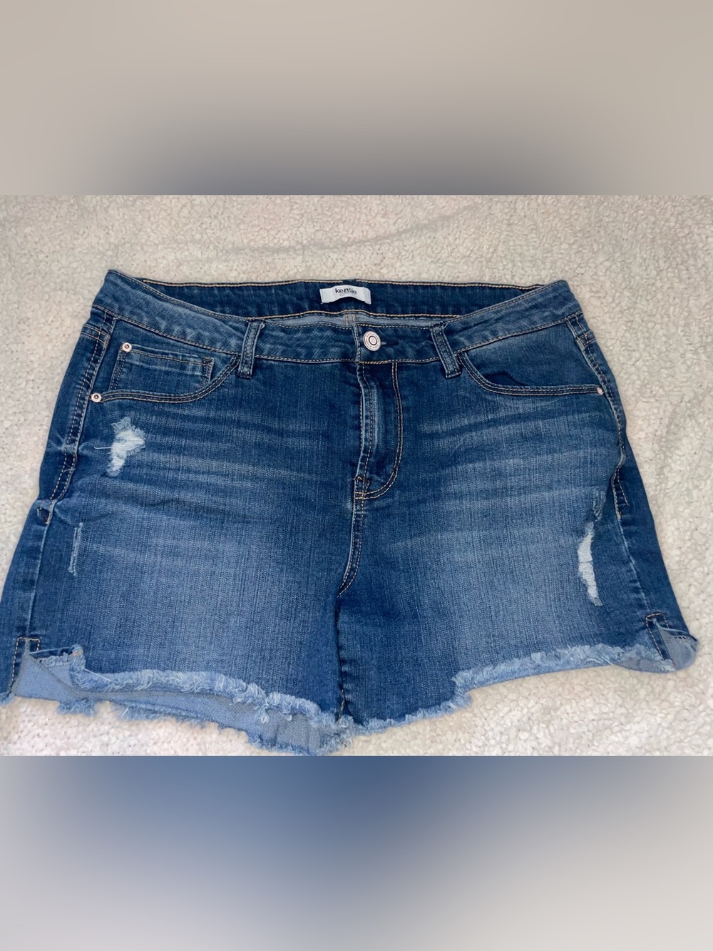 Kensie Blue Distressed Denim Cutoff Shorts